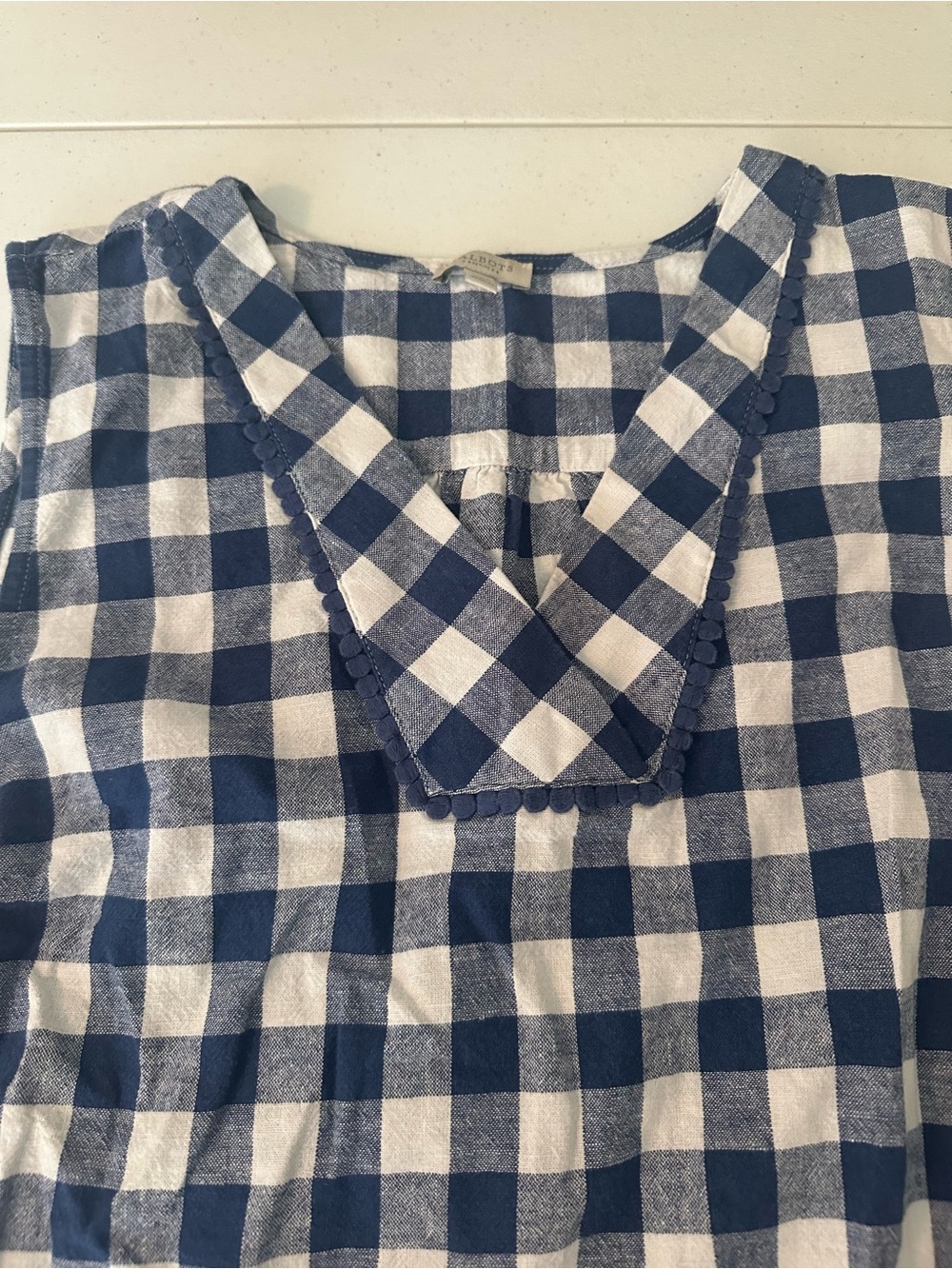 Talbots XL Petite Linen and Cotton Blue and White Gingham Sleeveless Shirt Top - Picture 3 of 7